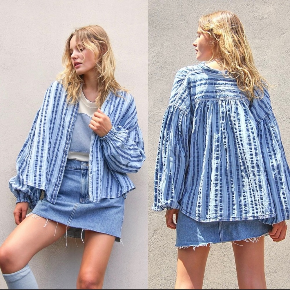 Free People | We The Free Set Sail Striped Top in Blue Motif Size Extra Small